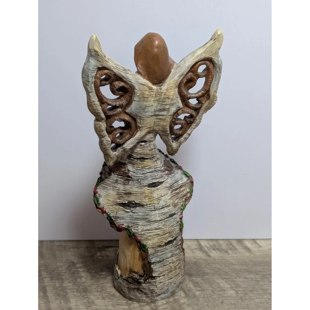 Joy to the World Birch Bark Christmas Angel Figurine Rustic Holiday Decor